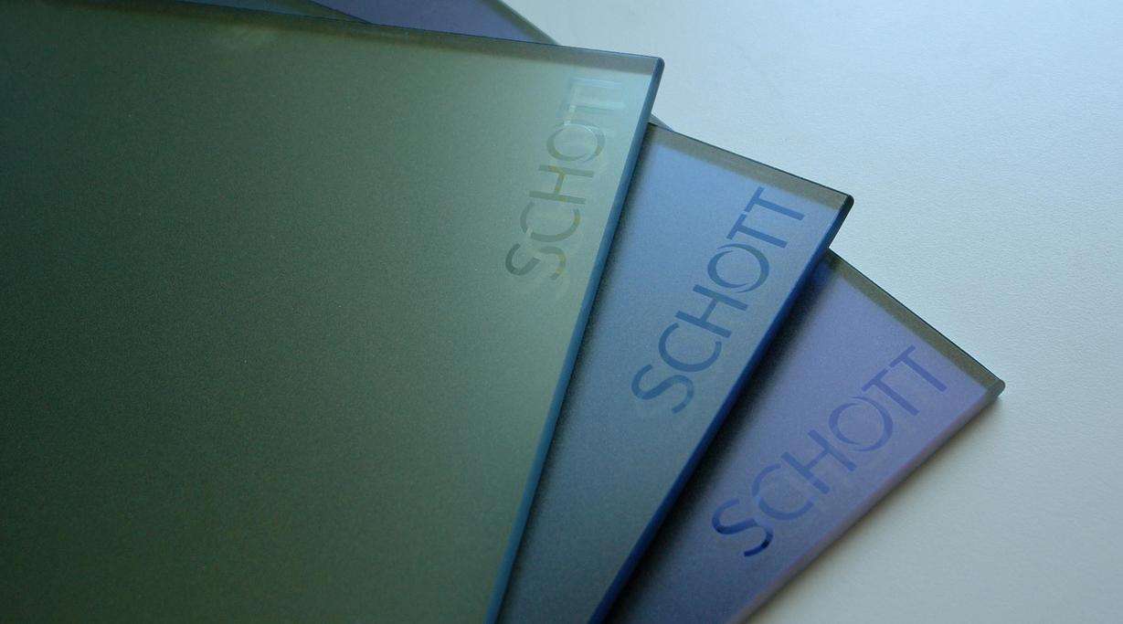 Three colored panels of SCHOTT glass