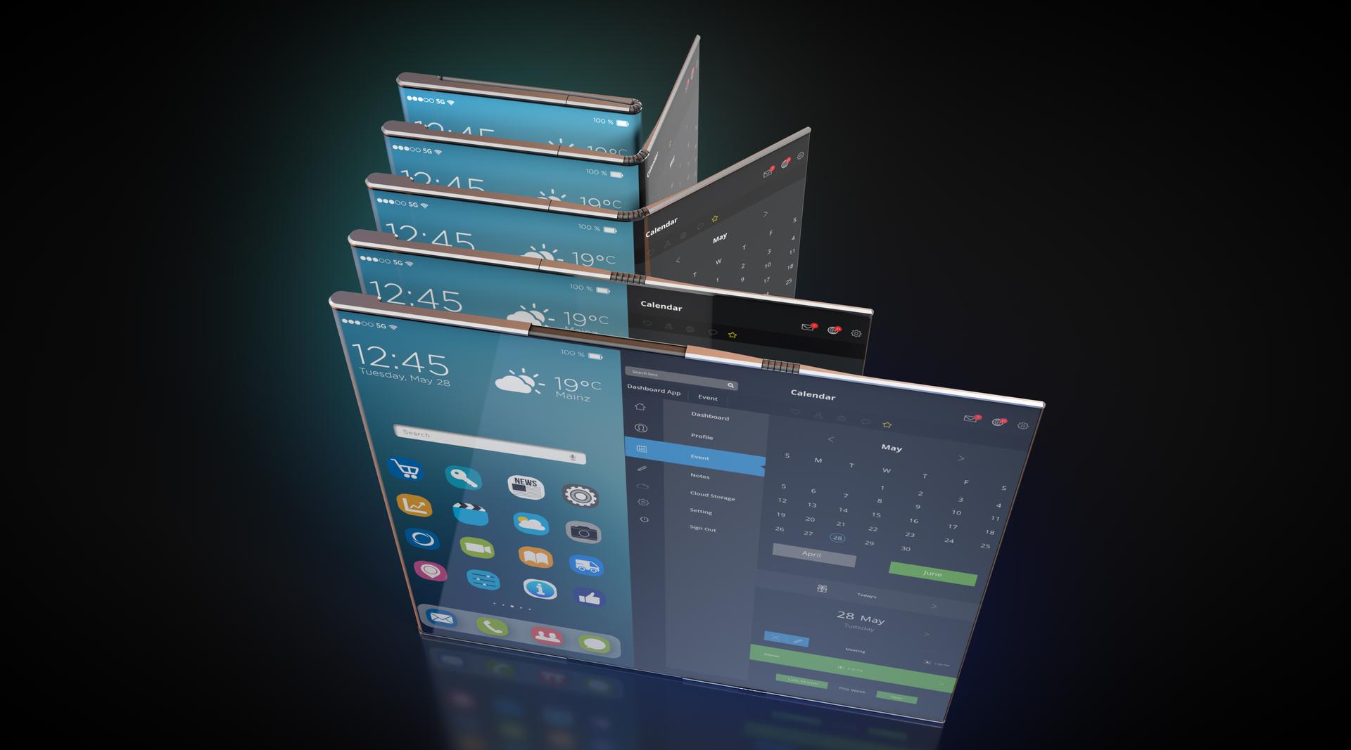 	Illustration showing how a foldable device can extend its display