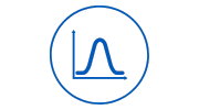 Icon of a blue graph within a circle, plotted against an x and y axis