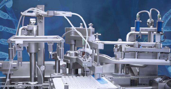 Pharmaceutical fill-and-finish machine with DNA strand