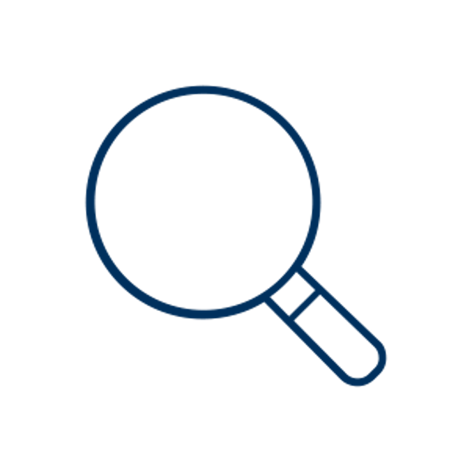 A simple blue magnifying glass icon representing search functionality.