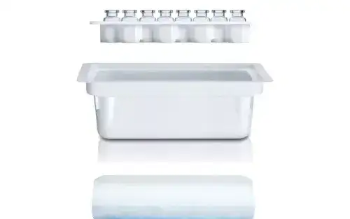 	 Quatro elementos do sistema SCHOTT adaptiQ® para frascos de vidro