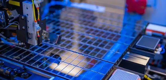 Glass substrates in microarray dispensing instrument with high-throughput microarray printing in action.