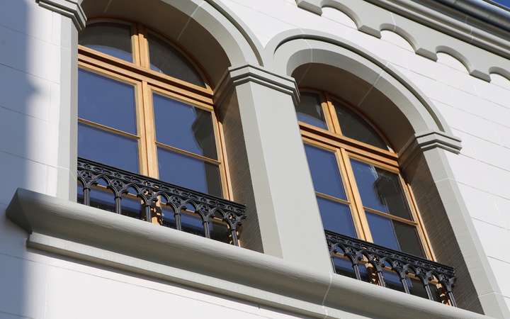 Two windows in the Chateau de l' Aile in Vevey, Switzerland, restored using SCHOTT RESTOVER® glass