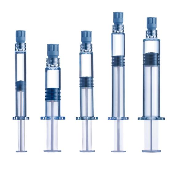 Range of polymer syringes of different sizes