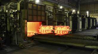 Cast iron in annealing oven in a foundry