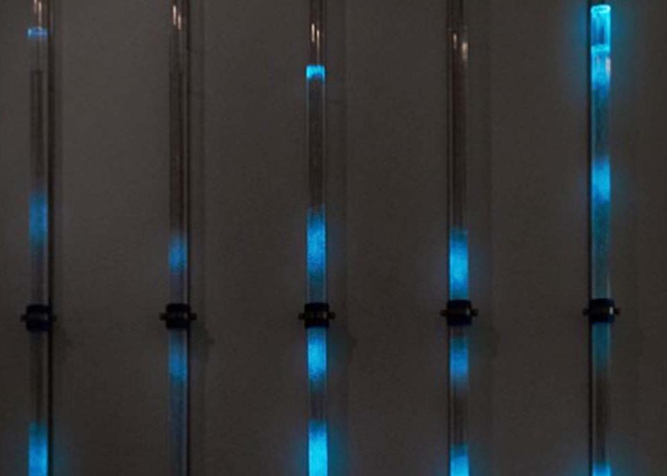 Installationsansicht mit SCHOTT Glasröhren und biolumineszierenden Algen