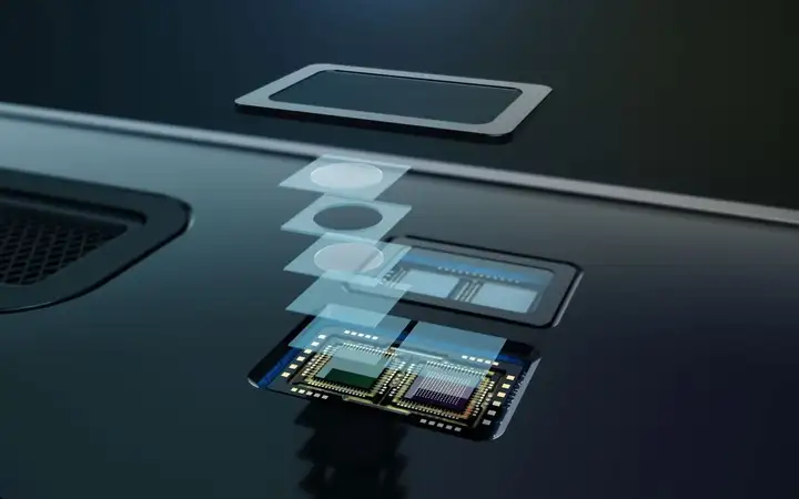 Diagram of the components of a Time of Flight (ToF) sensor in a smartphone