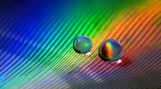 Two bubbles on a light spectrum reflecting the colors