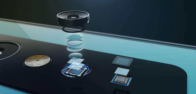 Diagrama de los componentes de vidrio en una cámara de profundidad de un Smartphone