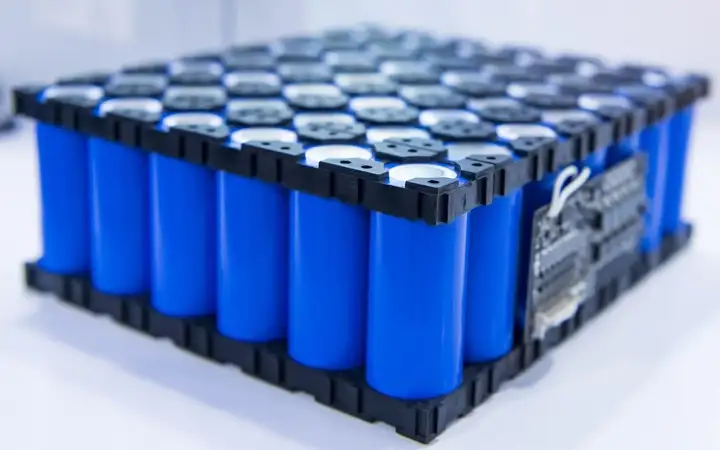 Series of blue batteries packed together