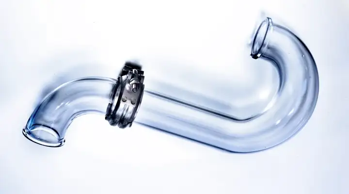 Curved section of KIMAX® clear glass piping