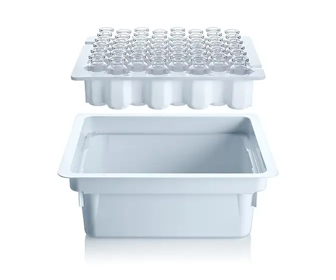 adaptiQ® cup nest for nested processing, independant of container format and easy de- and renesting