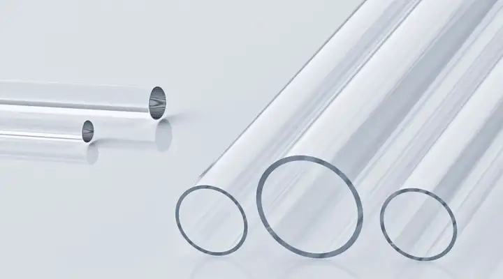 Series of clear glass tubes and rods 