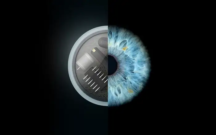 An image depicting the iris of a human eye and a computer chip, representing the intersection of human vision and technology.An image depicting the iris of a human eye and a computer chip, representing the intersection of human vision and technology.