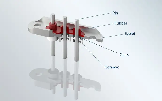 Cross-sectional diagram of a CompRite™ e-compressor terminal.