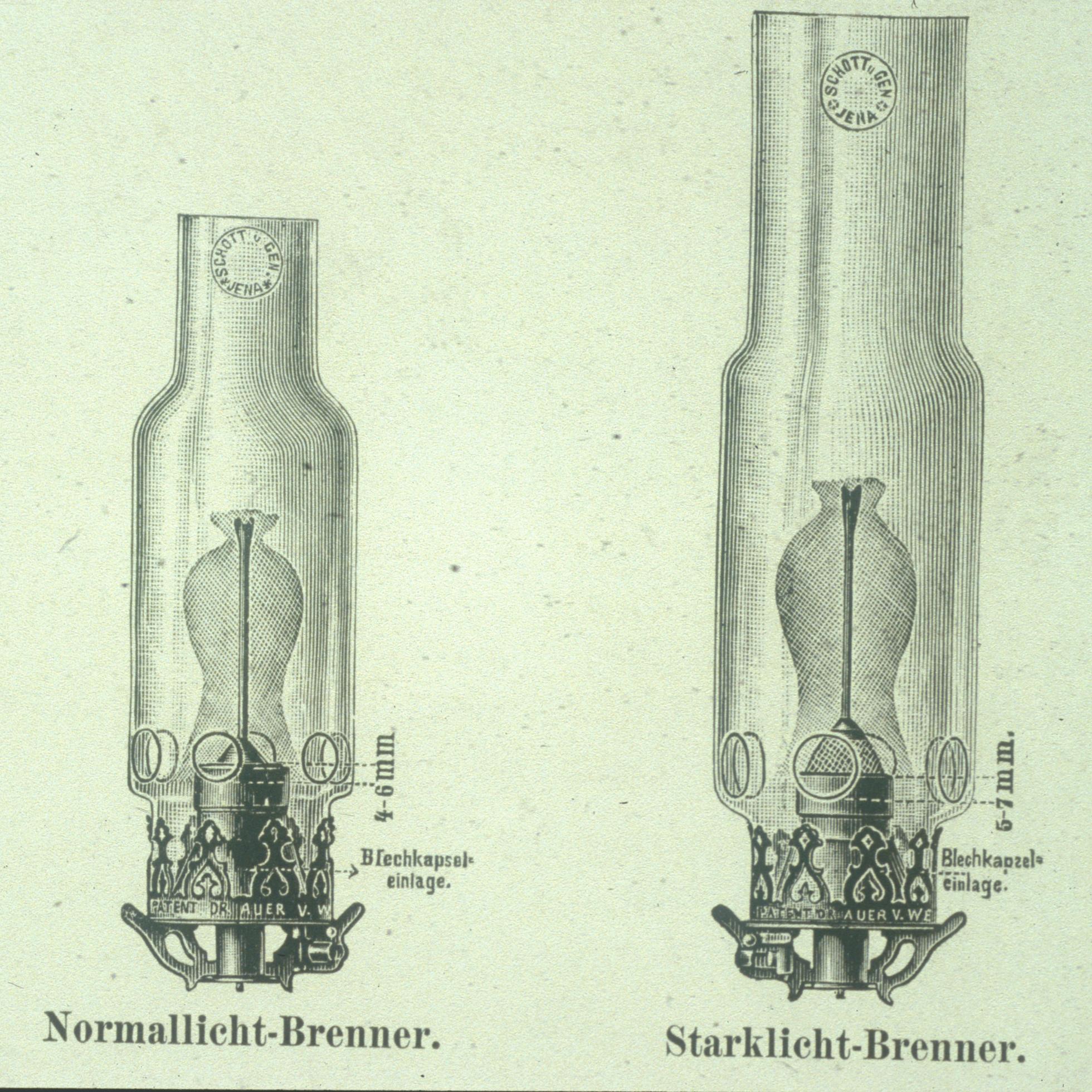 Illustration of three borosilicate glass lamp cylinders