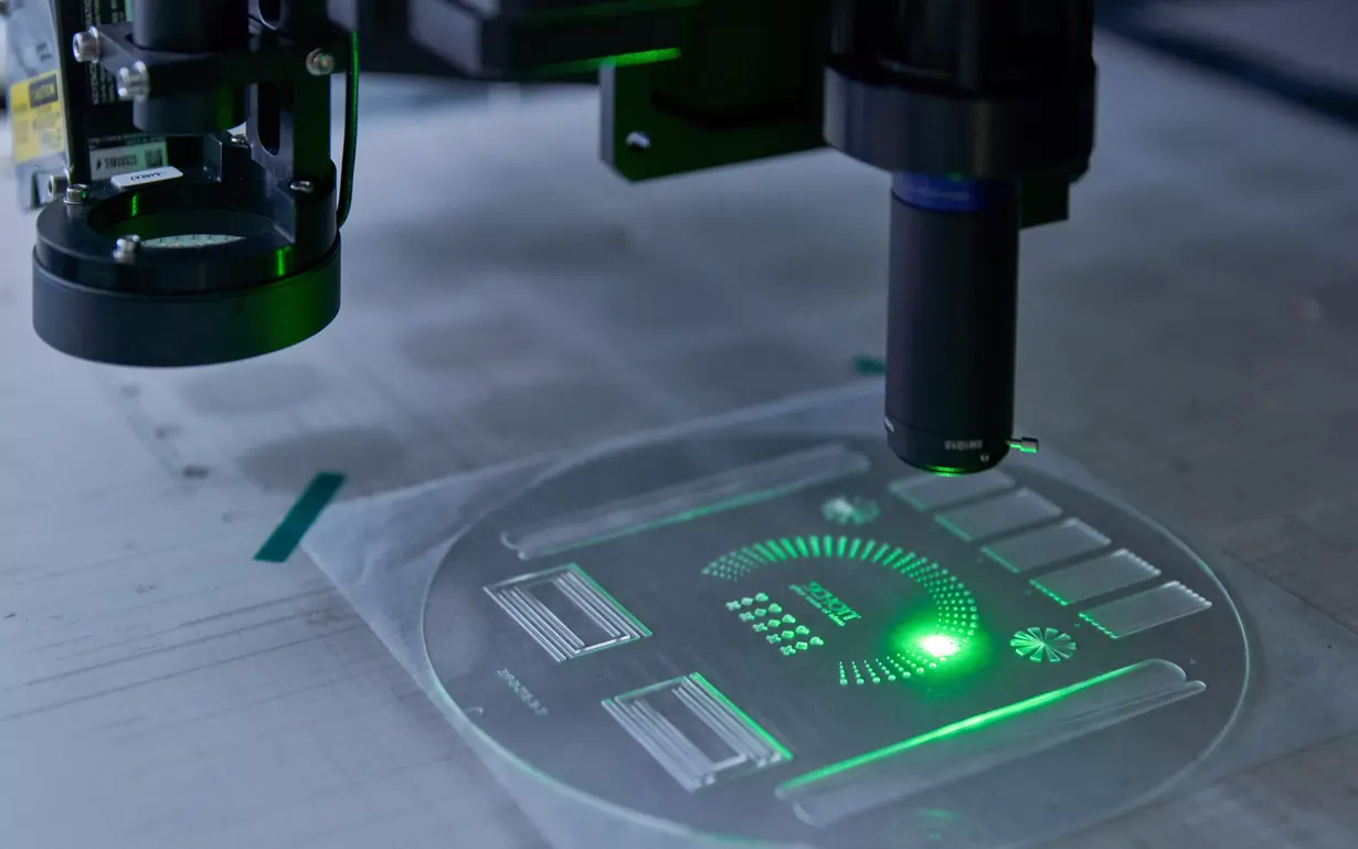 High-tech laser controls structured SCHOTT glass wafer