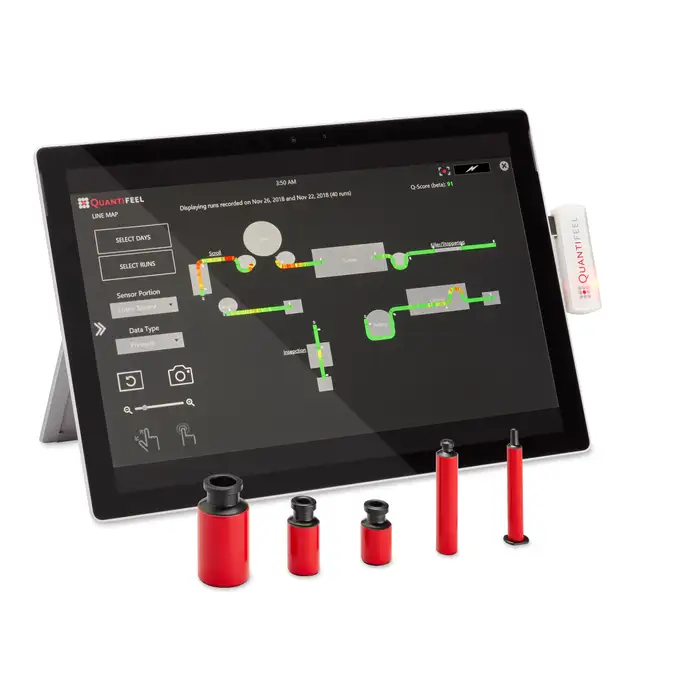 Two SmartSkin drone vials in front of a tablet computer with displayed data