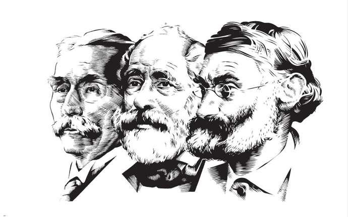 奥托·肖特、卡尔·蔡司和恩斯特·阿贝的画像