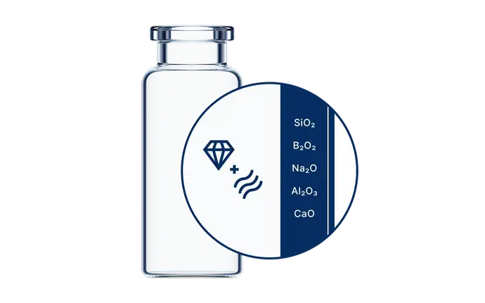 Vial de vidrio transparente con primer plano de la estructura de la superficie