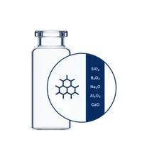 Transparent glass vial with close up of surface structure