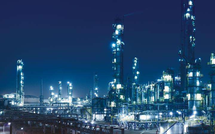 Chemical and petrochemical plant lit up at night