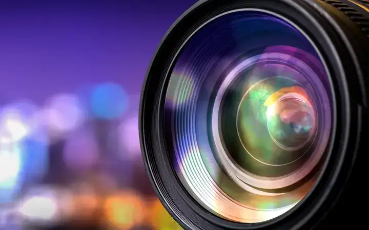 Close-up view of a camera lens