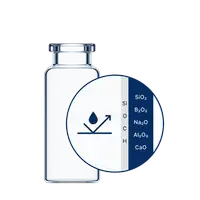 Transparent glass vial with close up of surface structure